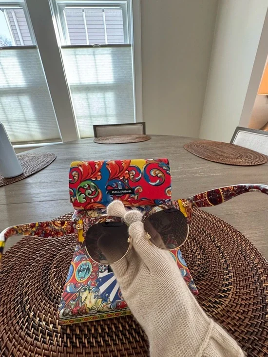 Authentic Dolce & Gabbana Brown Cat-Eye Sunglasses with Gold Accents - Picture 8 of 10